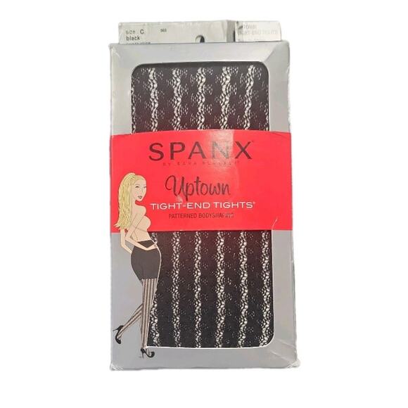 Spanx Uptown Tight-End Tuxedo Stripe Tights Black Bodyshaping  Size C - Picture 1 of 3